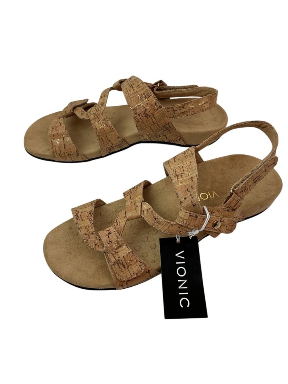 New Vionic Paros Cork Orthopedic Slingback Strappy Sandals Womens 10 Tan